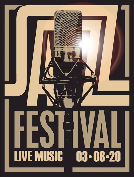 Cartel Vectorial Para Festival Jazz Concierto Música Vivo Con Micrófono — Archivo Imágenes Vectoriales