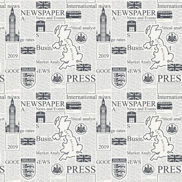 Vektorový Vzor Britskými Nebo Londýnskými Novinami Dekorativní Stránka Novin Nebo Royalty Free Stock Vektory