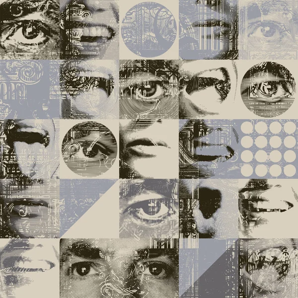 Бесшовный Абстрактный Рисунок Человеческими Глазами Ртами Выражающий Различные Эмоции Серьезные — стоковый вектор