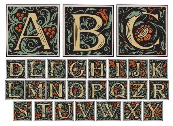 Vintage Alphabet Conjunto Vectorial Letras Iniciales Ornamentadas Dibujadas Mano Sobre — Vector de stock