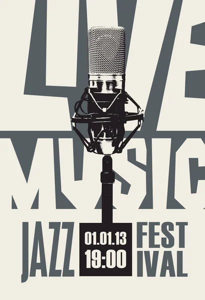 Caz Festivali Için Vektör Posteri Retro Tarzı Mikrofonlu Canlı Müzik — Stok Vektör