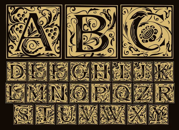 Винтажный Алфавит Векторный Набор Ручной Работы Украшенных Начальных Букв Алфавита — стоковый вектор