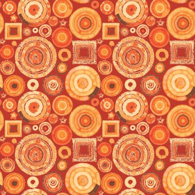 Nakış ya da duvar halısını taklit eden geometrik şekillerin, dairelerin ve karelerin kusursuz soyut desenleri. Vektör arkaplanı tekrarlanıyor. Duvar kağıdı, ambalaj kağıdı veya kumaş tasarımı için uygun