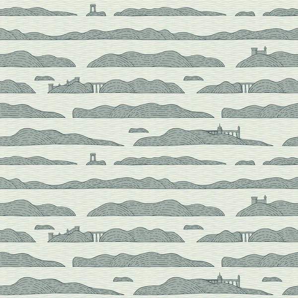 Decorative Seamless Pattern Hand Drawn Old Fortresses Islands Sea Vector — Stock Vector