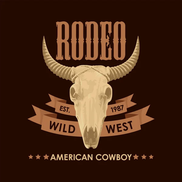 Banner Para Show Rodeio Cowboy Ilustração Vetorial Com Crânio Touro — Vetor de Stock