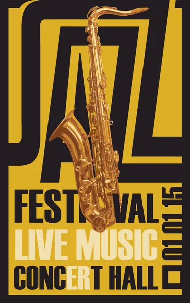 Vector Plakat Für Jazzfestival Und Live Musik Konzert Mit Goldenem — Stockvektor