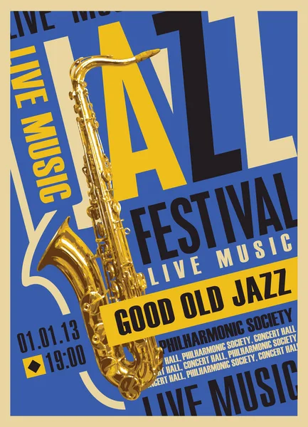 Affiche Vectorielle Pour Festival Jazz Concert Musique Live Avec Saxophone — Image vectorielle