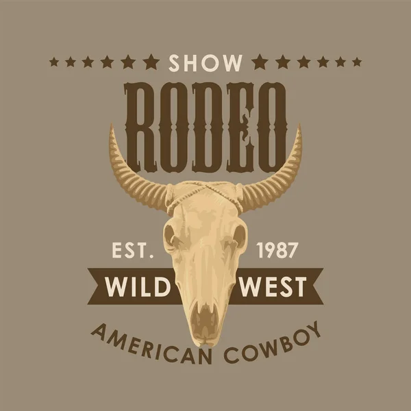 Bannière Pour Spectacle Rodéo Cowboy Illustration Vectorielle Avec Crâne Taureau — Image vectorielle