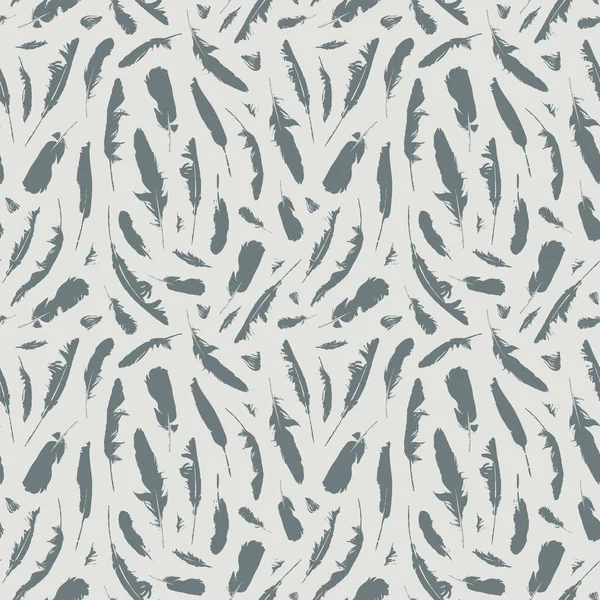 Seamless Pattern Grey Disheveled Feathers Light Backdrop Monochrome Vector Background — Stock Vector