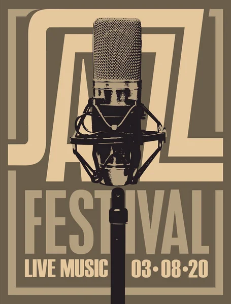 Cartel Vectorial Para Festival Jazz Concierto Música Vivo Con Micrófono — Vector de stock