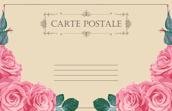Vektor Postkartenhintergrund Vintage Stil Mit Platz Für Text Rosa Rosen — Stockvektor