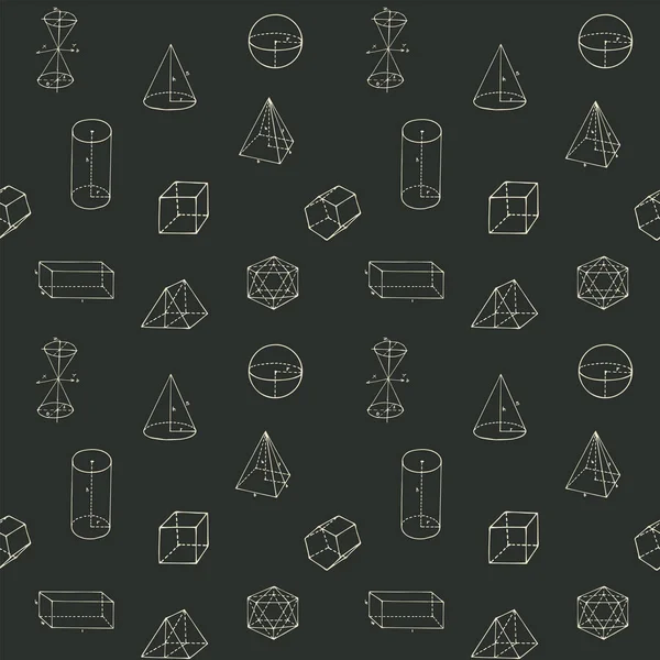 幾何学的な図形と手描きのシームレスなパターン 数学的なスケッチで黒と白のベクトルの背景 包装紙や生地のデザイン 黒板にチョークを描く — ストックベクタ