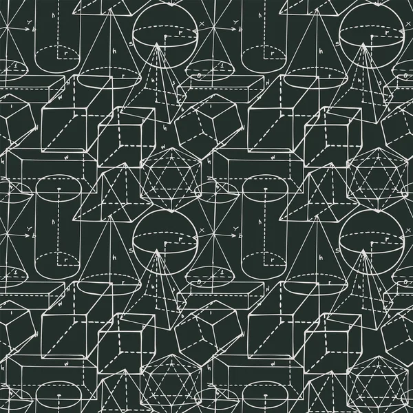 Matemática Monocromática Padrão Sem Costura Com Figuras Geométricas Desenhadas Mão —  Vetores de Stock