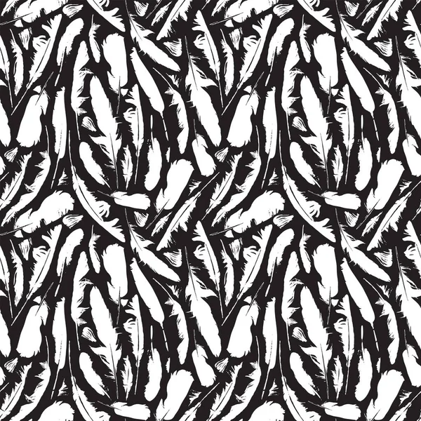 Abstract Naadloos Patroon Met Verspreide Vogelveren Witte Veren Een Zwarte — Stockvector
