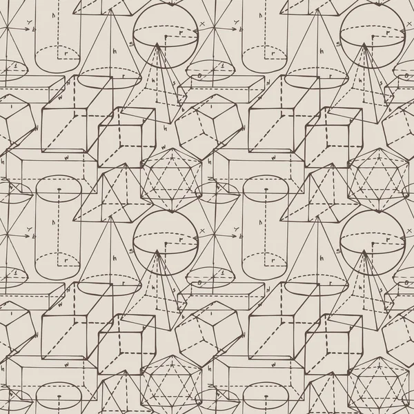 Modello Monocromatico Matematica Senza Cuciture Con Figure Geometriche Disegnate Mano — Vettoriale Stock