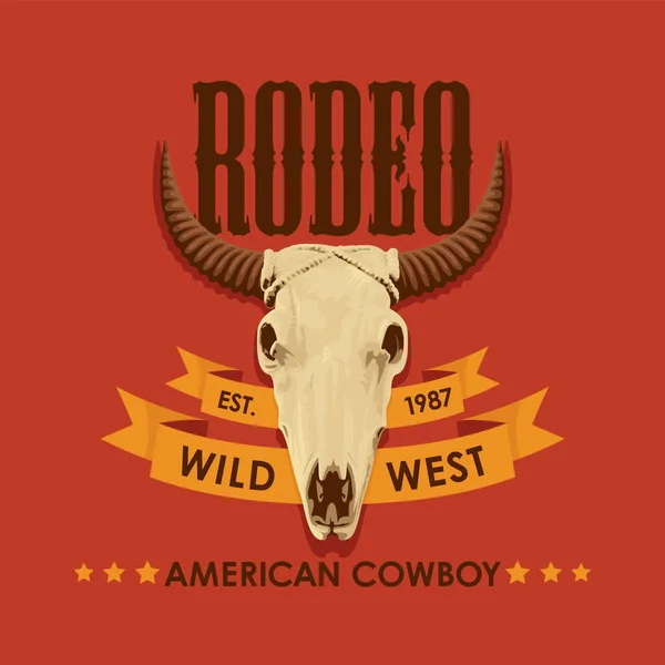 Banner Uno Spettacolo Cowboy Rodeo Illustrazione Vettoriale Con Teschio Toro — Vettoriale Stock