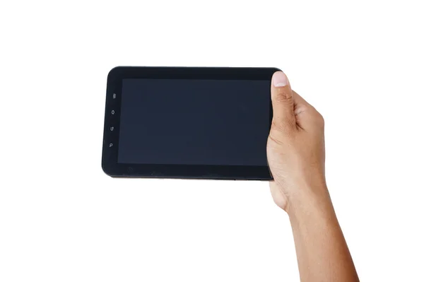 Mão segurando um tablet touch pad dispositivo de computador — Fotografia de Stock