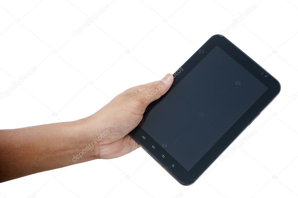 Hand holding a tablet touch pad computer gadget
