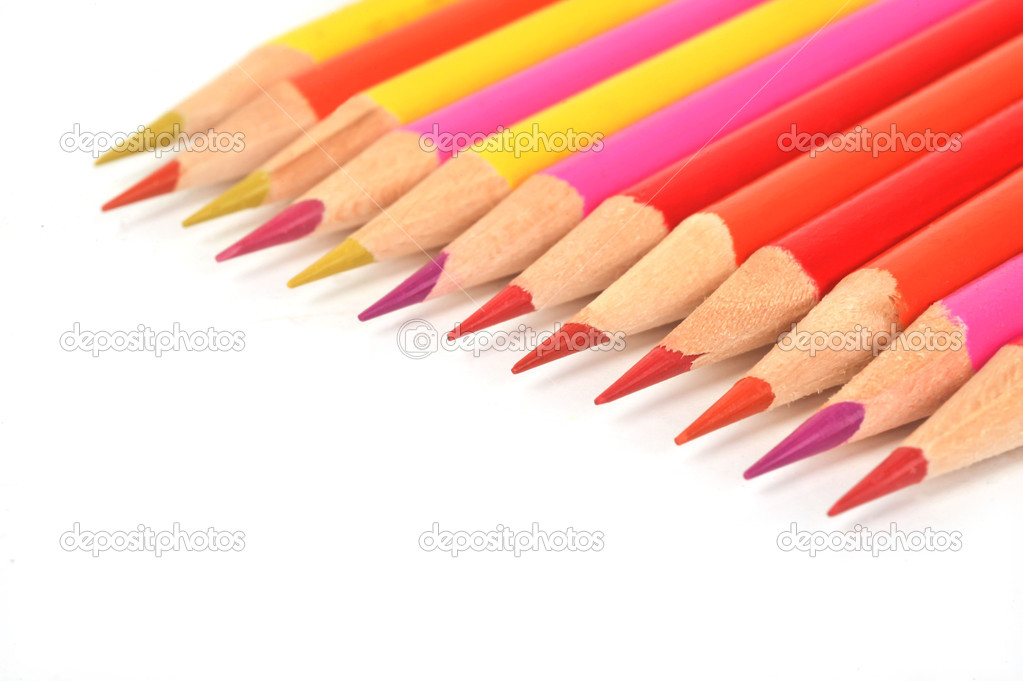 Colour pencils isolated on white background close up