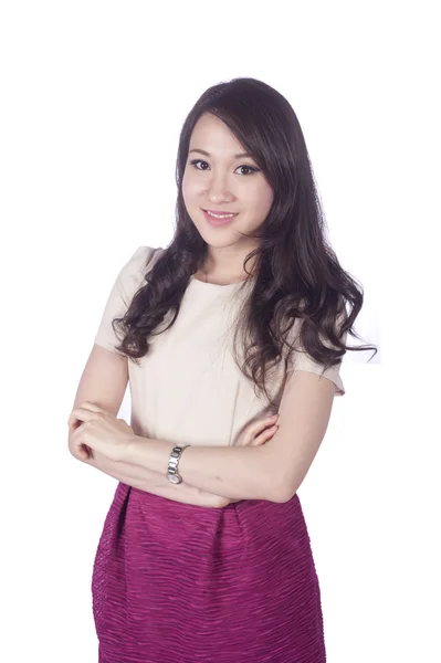 Confident Asian business woman, closeup portrait on white backgr — Stock Photo, Image