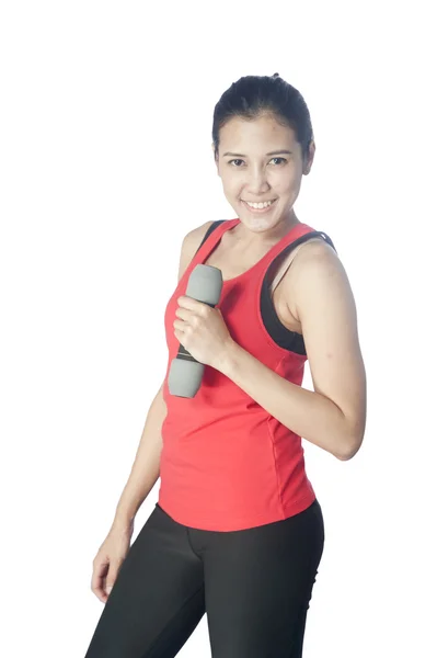 Young beautiful woman during fitness time and exercising with bl — Stock Photo, Image