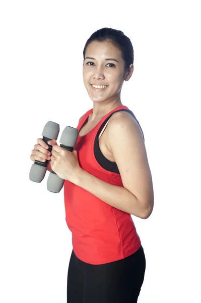 Young beautiful woman during fitness time and exercising with bl — Stock Photo, Image