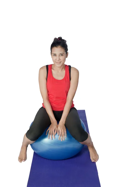 Young beautiful woman during fitness time and exercising with bl — Stock Photo, Image