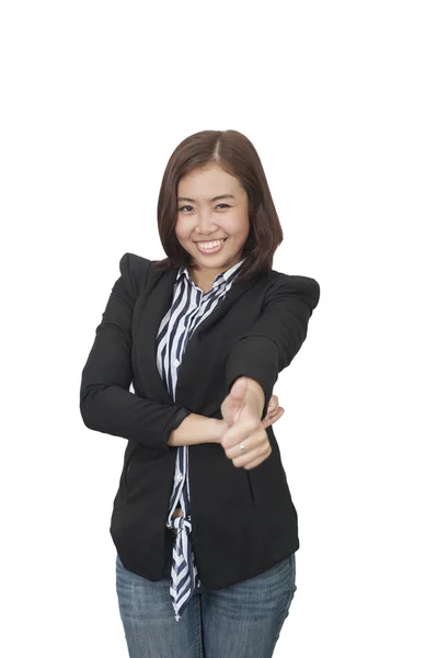 Fiduciosa donna d'affari asiatica, ritratto primo piano su sfondo bianco — Foto Stock