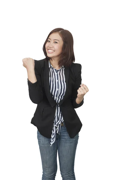 Confident Asian business woman, closeup portrait on white backgr — Stock Photo, Image