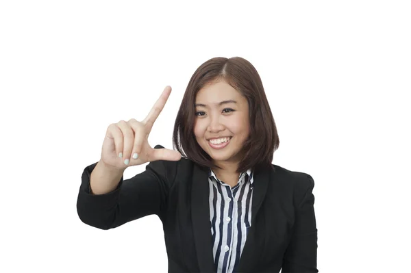 Confident Asian business woman, closeup portrait on white backgr — Stock Photo, Image