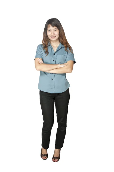 Säker asiatiska affärskvinna, närbild porträtt på vit bakgrunds — Stockfoto