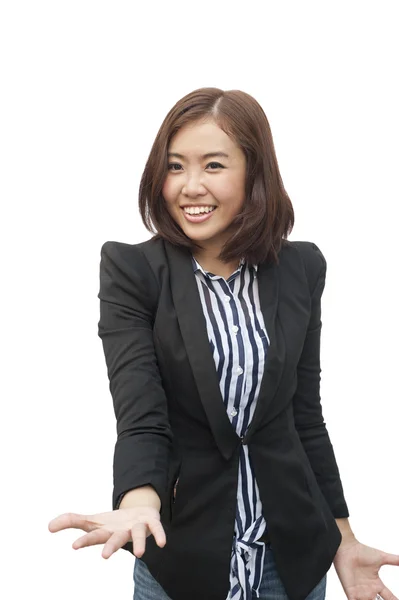 Confident Asian business woman, closeup portrait on white backgr — Stock Photo, Image