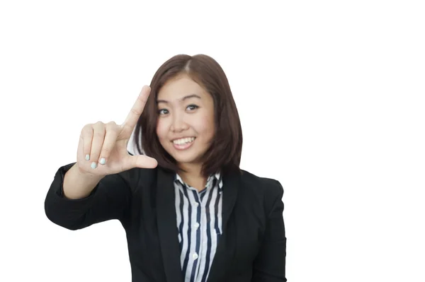 Confident Asian business woman, closeup portrait on white backgr — Stock Photo, Image