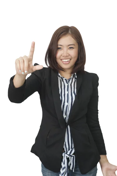 Jistý asijské ženy, detailní portrét na bílém pozadí — Stock fotografie