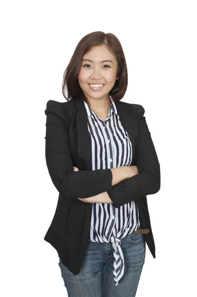 Säker asiatiska affärskvinna, närbild porträtt på vit bakgrunds — Stockfoto