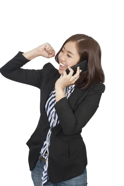 Confident Asian business woman, closeup portrait on white backgr — Stock Photo, Image