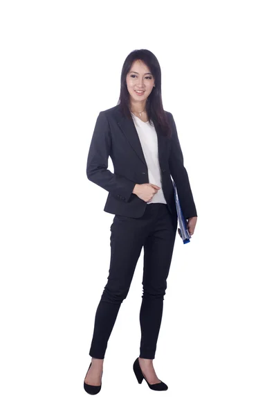 Vertrouwen Aziatische zakenvrouw, close-up portret op witte achtergrond. — Stockfoto