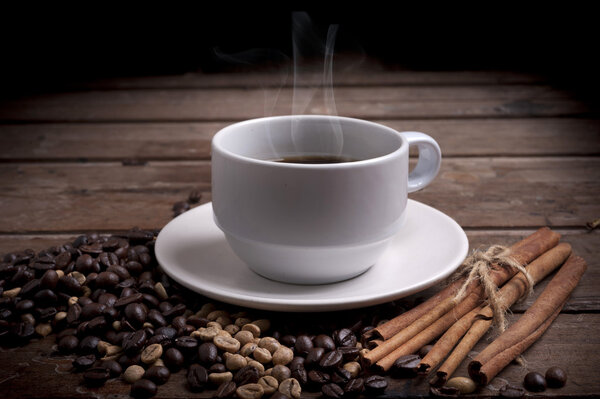 Coffee cup and coffee beans