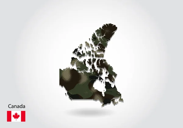 Mapa Canadense Com Padrão Camuflagem Floresta Textura Verde Mapa Conceito — Vetor de Stock