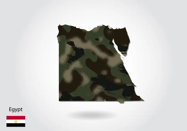迷彩パターン 森林とエジプト地図 地図の中で緑のテクスチャ 戦争のための軍事概念 腕のコート旗 — ストックベクタ
