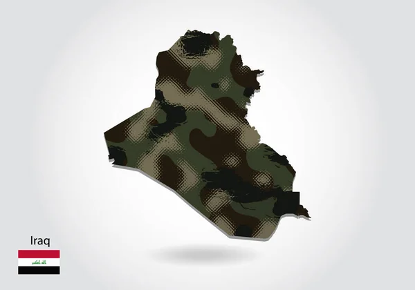Irak Haritası Kamuflaj Desenli Orman Haritada Yeşil Desen Ordu Asker — Stok Vektör