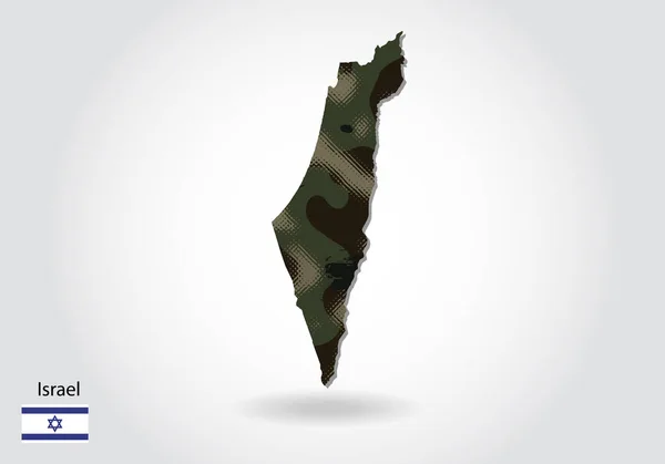 Izraeli Térkép Álcázási Mintával Erdő Zöld Textúra Térképen Katonai Koncepció — Stock Vector
