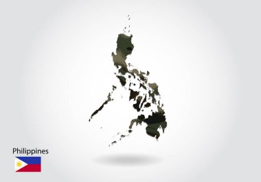 Filipinler haritası kamuflaj desenli, Orman - haritada yeşil desenli. Ordu, asker ve savaş için askeri bir kavram. arma, bayrak.