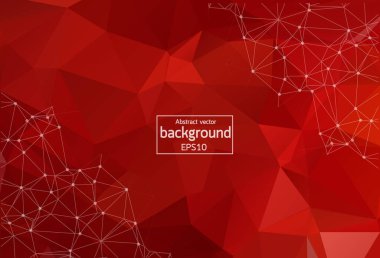 Noktaları ve Çizgileri Birleştiren Kırmızı Çokgen Alan Arkaplanı. Geometrik Çokgen arka plan molekülü ve iletişim. Bilim, kimya, biyoloji, tıp, teknoloji kavramı.