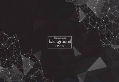 Abstract dark composition. Black polygonal texture. Triangle part construction. Brochure title sheet. Creative figure icon. Sapphire diamond facet. Transparent banner form. Flyer font eps10