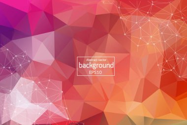 Soyut Pembe Kırmızı çokgen zemin. Nokta ve çizgiyi birbirine bağlayan düşük polimetik ağ dizaynı. Bağlantı üçgeni yapısı. Vektör geometri fütüristik dekorasyonu. Tebrik kartı.