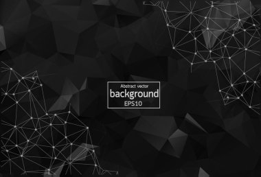 Noktaları ve Çizgileri Birleştiren Siyah Çokgen Uzay Arkaplanı. Geometrik Çokgen arka plan molekülü ve iletişim. Bilim, kimya, biyoloji, tıp, teknoloji kavramı.
