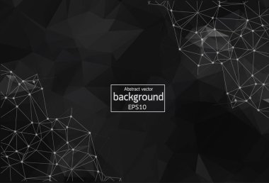 Noktaları ve Çizgileri Birleştiren Siyah Çokgen Uzay Arkaplanı. Geometrik Çokgen arka plan molekülü ve iletişim. Bilim, kimya, biyoloji, tıp, teknoloji kavramı.