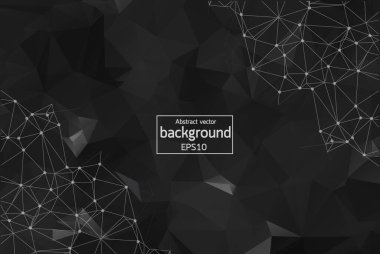 Noktaları ve Çizgileri Birleştiren Siyah Çokgen Uzay Arkaplanı. Geometrik Çokgen arka plan molekülü ve iletişim. Bilim, kimya, biyoloji, tıp, teknoloji kavramı.