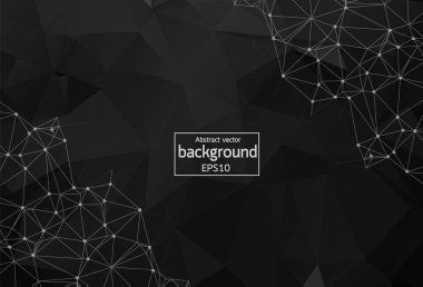 Siyah geometrik grafik soyut poligonal uzayda bağlayan noktalar ve çizgiler, bağlantı yapısı, sayısal veri görselleştirme ile koyu arka plan, büyük veri illüstrasyon Eps 10 vektör